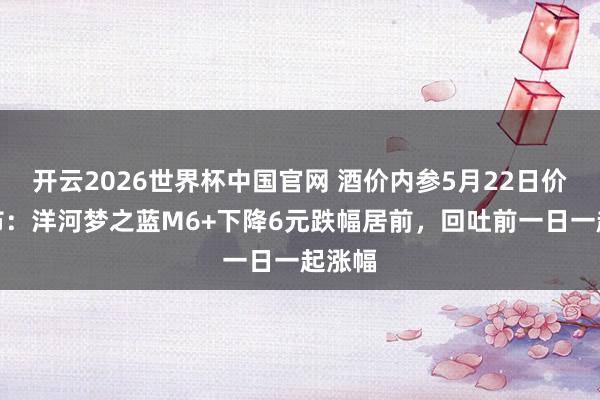 开云2026世界杯中国官网 酒价内参5月22日价钱发布：洋河梦之蓝M6+下降6元跌幅居前，回吐前一日一起涨幅
